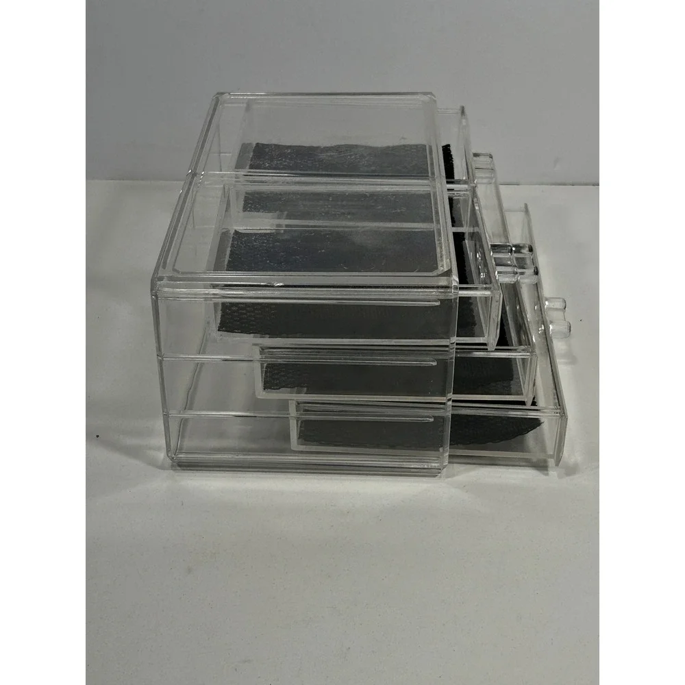Clear Acrylic Makeup Jewelry Organizer 4 Drawer Storage Case with Mesh Liners